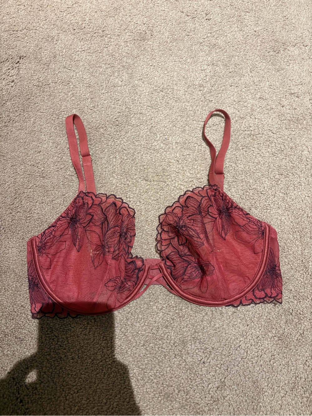 La SENZA red Floral Mesh Underwire unlined Bra size 32DD